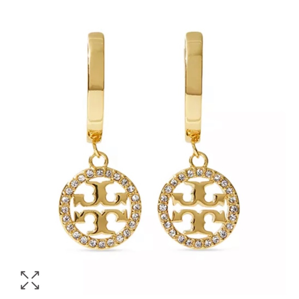 Tory burch small hoop gold logo earrings